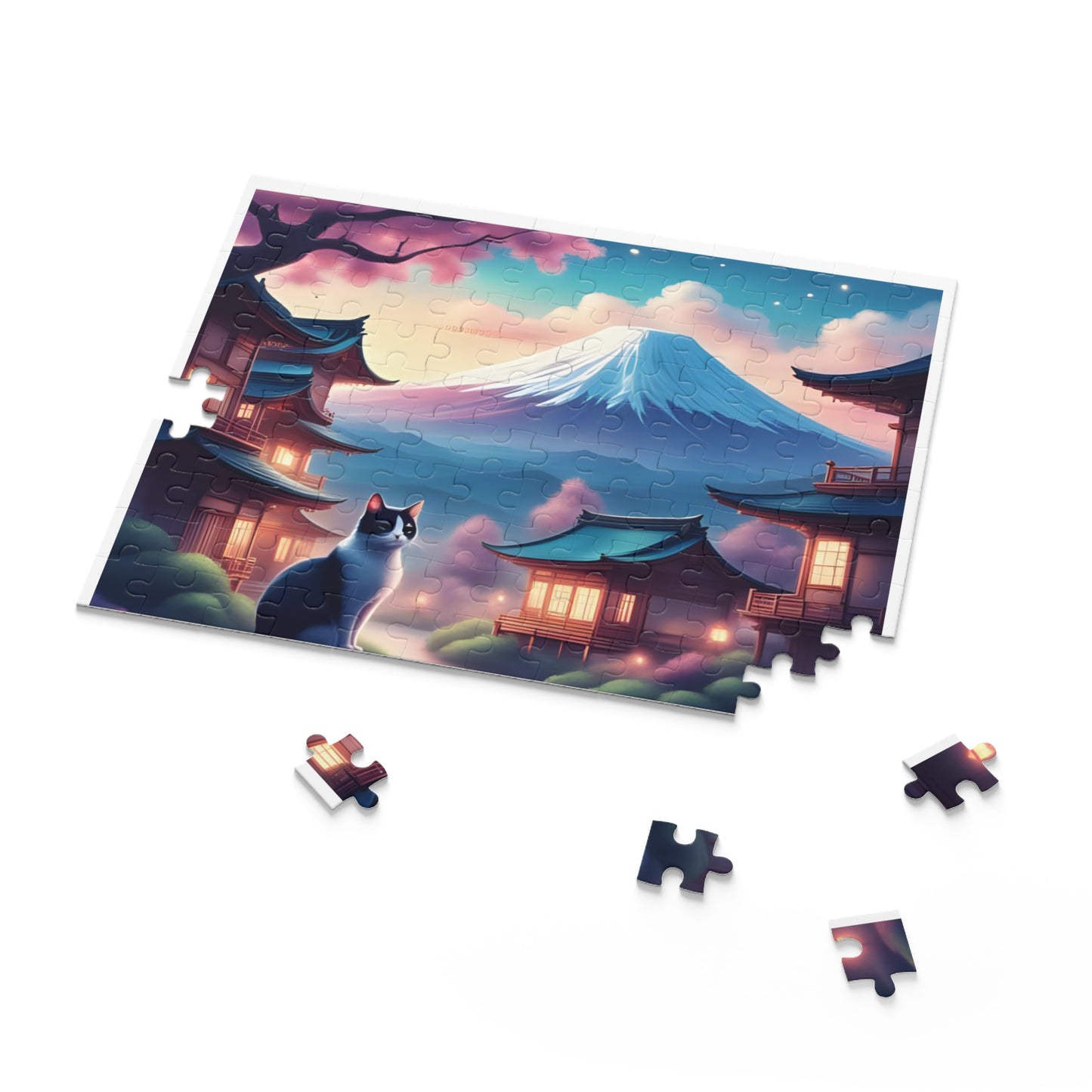 Serene Landscape Puzzle with Cat - 120, 252, 500-Piece, Jigsaw for Cat Lovers, Home Decor, Game Night, Gift for All Occasions