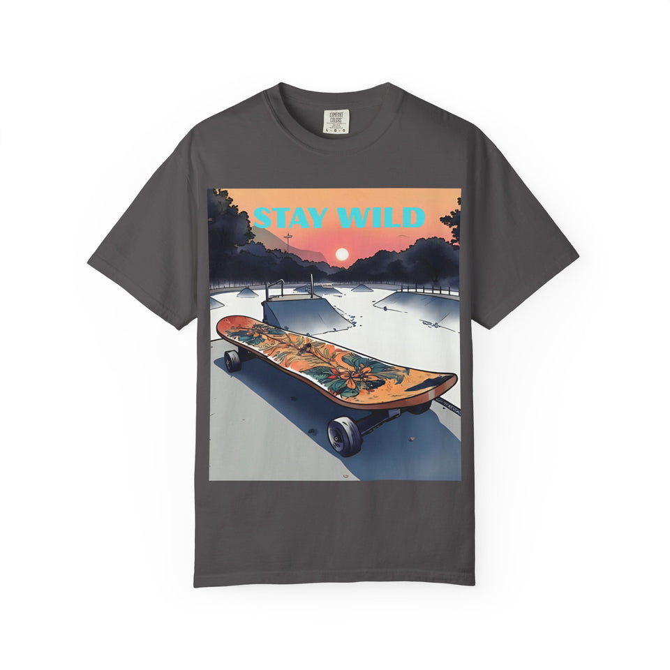 Skateboard Graphic Tee, Unisex Casual Wear, Stay Wild Shirt, Perfect for Skaters and Nature Lovers, Vintage Style T-Shirt