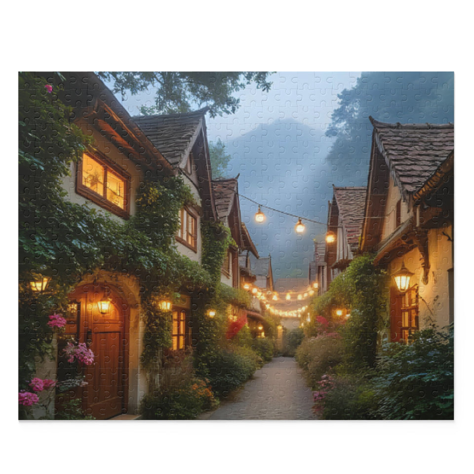 Fantastical Cityscape Puzzle, Cozy Home Decor, Gift for Puzzle Lovers, Evening Ambiance, Family Activity, Romantic Home Night