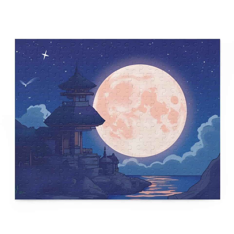 Moonlit Retreat Puzzle - 120, 252, 500 Pieces, Night Sky Art Puzzle, Relaxing Gift, Home Decor, Family Fun Activity