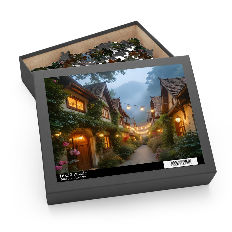 Fantastical Cityscape Puzzle, Cozy Home Decor, Gift for Puzzle Lovers, Evening Ambiance, Family Activity, Romantic Home Night