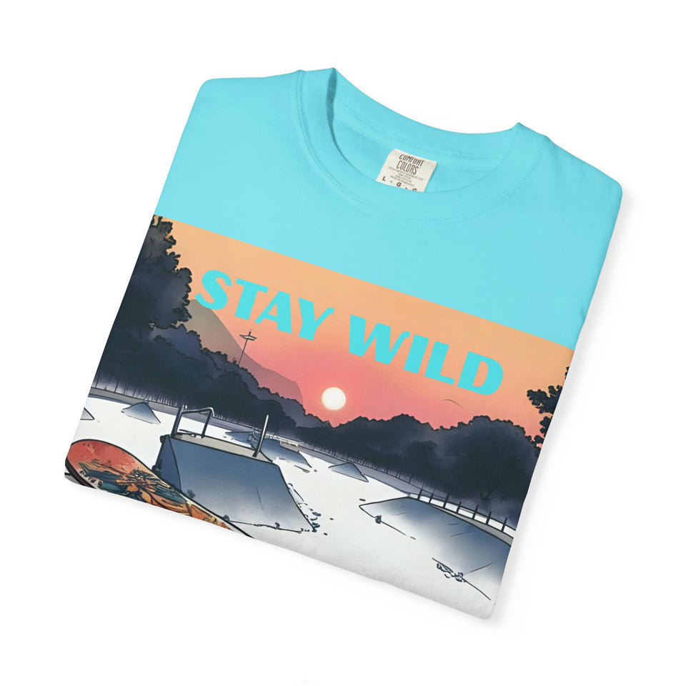 Skateboard Graphic Tee, Unisex Casual Wear, Stay Wild Shirt, Perfect for Skaters and Nature Lovers, Vintage Style T-Shirt