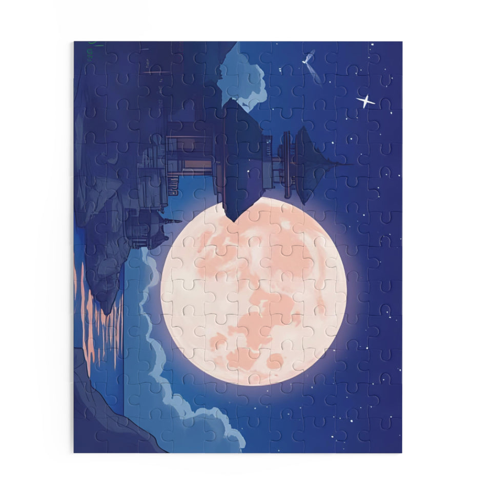 Moonlit Retreat Puzzle - 120, 252, 500 Pieces, Night Sky Art Puzzle, Relaxing Gift, Home Decor, Family Fun Activity