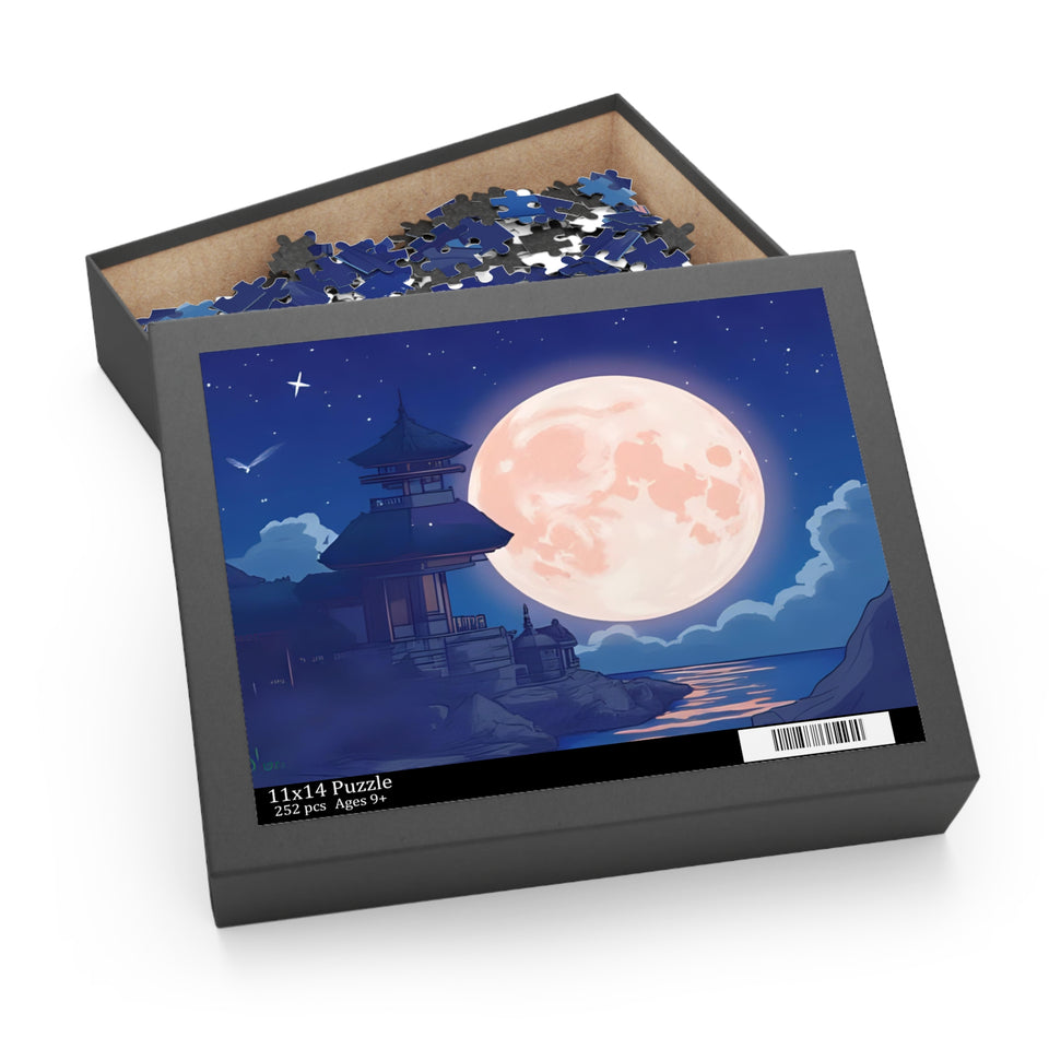 Moonlit Retreat Puzzle - 120, 252, 500 Pieces, Night Sky Art Puzzle, Relaxing Gift, Home Decor, Family Fun Activity