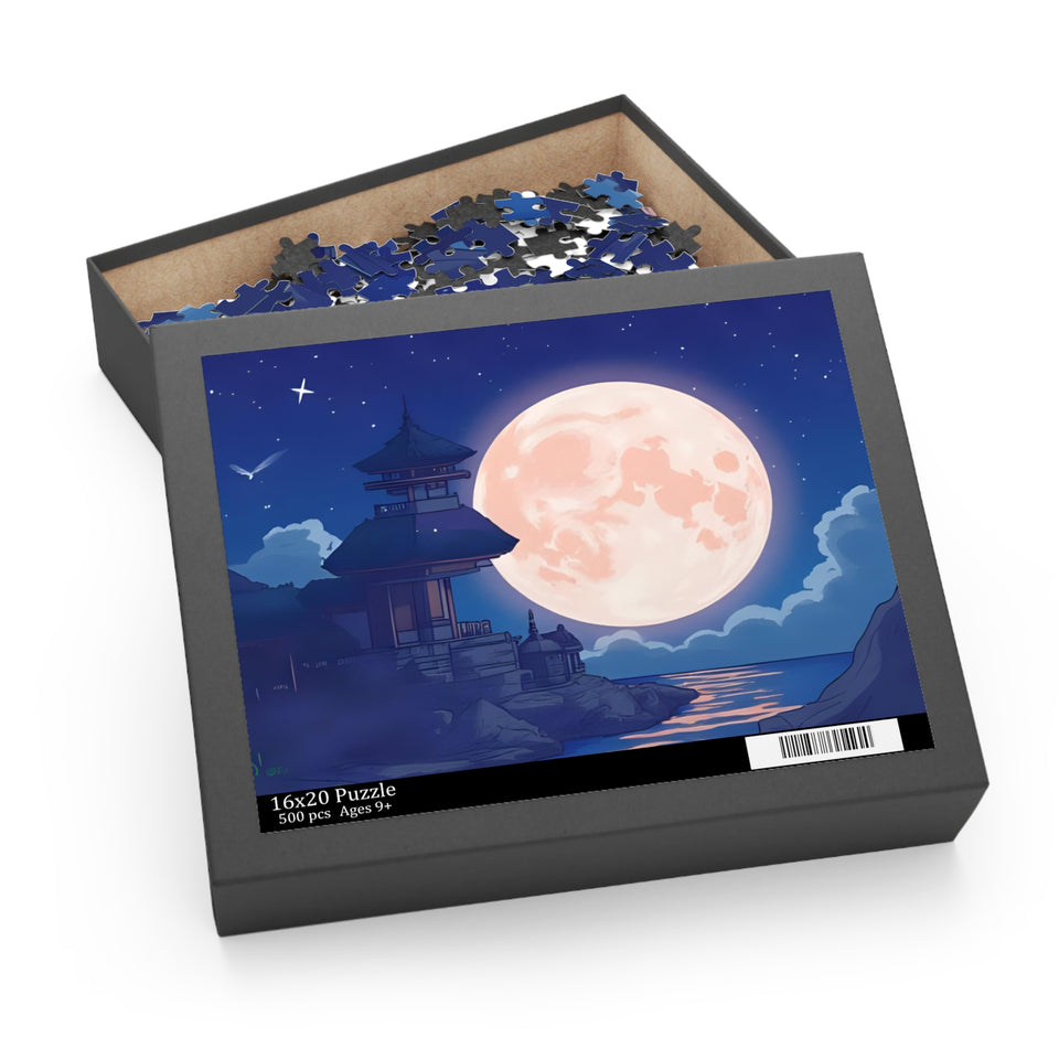 Moonlit Retreat Puzzle - 120, 252, 500 Pieces, Night Sky Art Puzzle, Relaxing Gift, Home Decor, Family Fun Activity