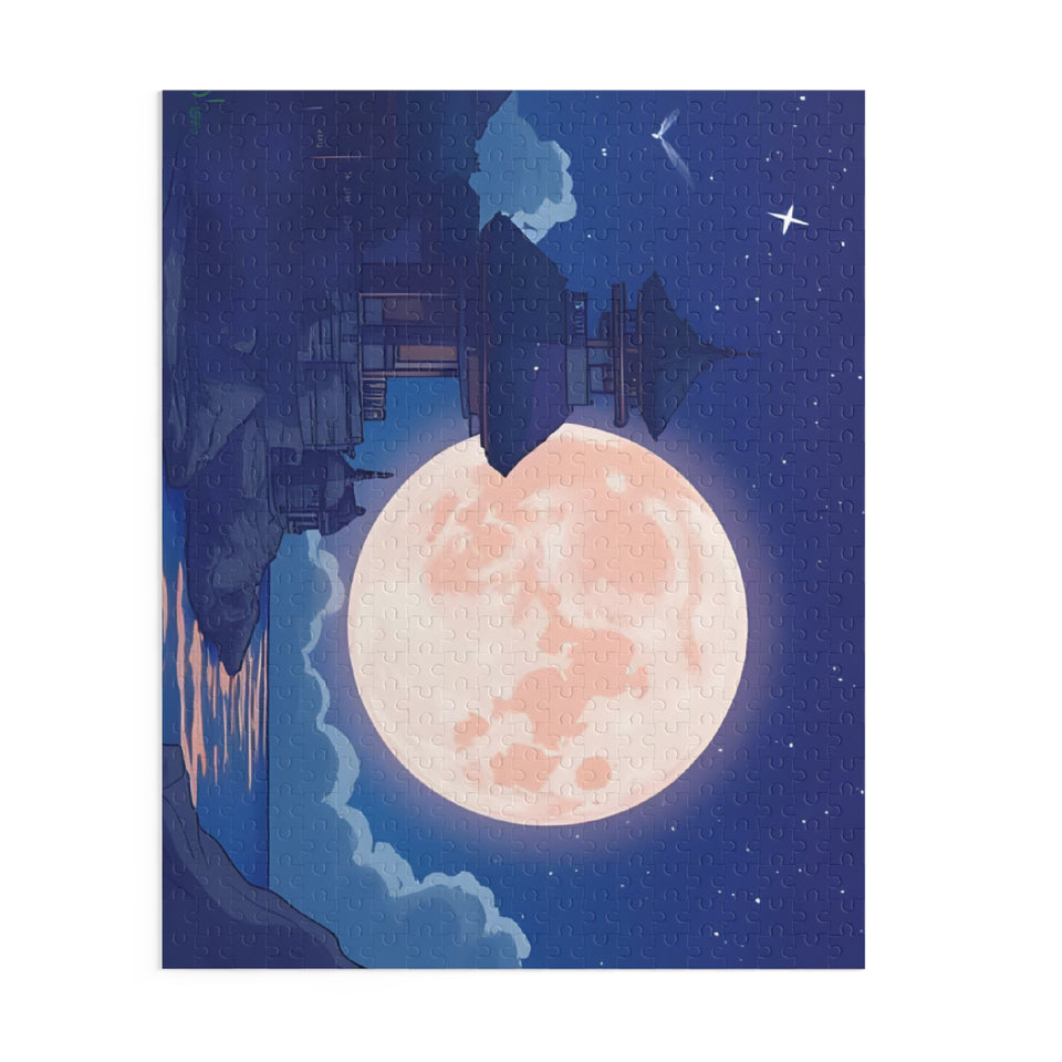 Moonlit Retreat Puzzle - 120, 252, 500 Pieces, Night Sky Art Puzzle, Relaxing Gift, Home Decor, Family Fun Activity