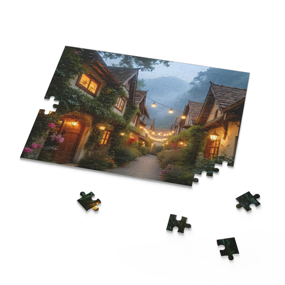 Fantastical Cityscape Puzzle, Cozy Home Decor, Gift for Puzzle Lovers, Evening Ambiance, Family Activity, Romantic Home Night