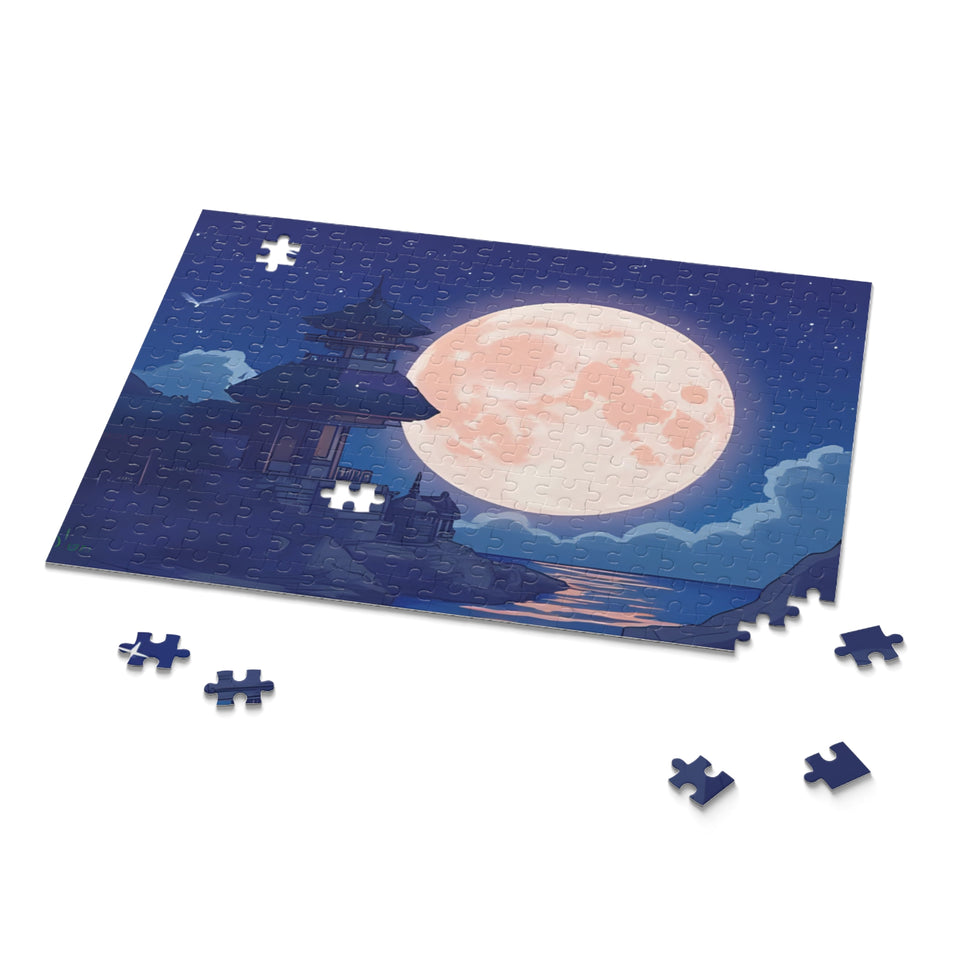 Moonlit Retreat Puzzle - 120, 252, 500 Pieces, Night Sky Art Puzzle, Relaxing Gift, Home Decor, Family Fun Activity