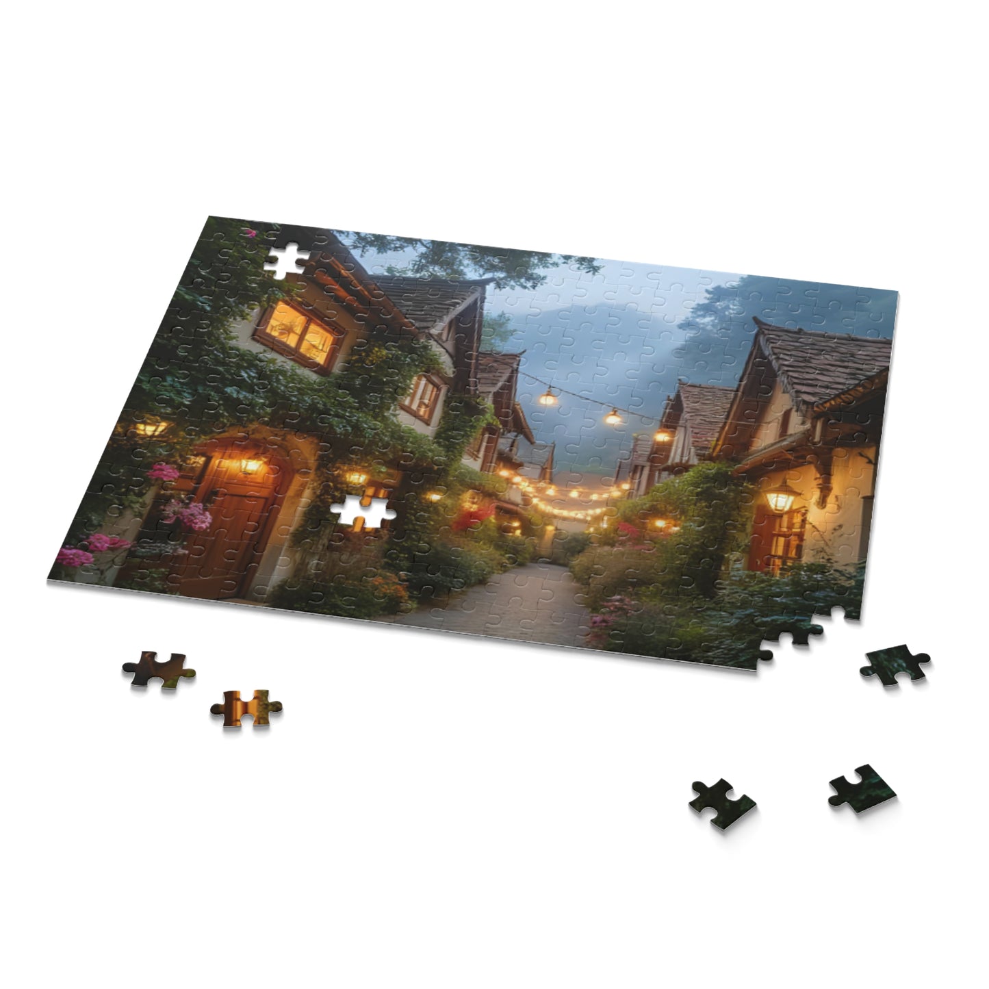 Fantastical Cityscape Puzzle, Cozy Home Decor, Gift for Puzzle Lovers, Evening Ambiance, Family Activity, Romantic Home Night