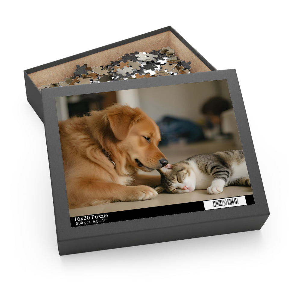 Cozy Pet Puzzle for Animal Lovers, 120-500 Pieces, Dog Cat Lovers Gift, Cat Dog Puzzle, Home Decor Puzzle, Family Bonding Activity