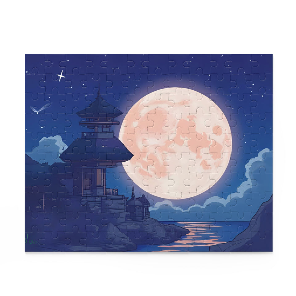 Moonlit Retreat Puzzle - 120, 252, 500 Pieces, Night Sky Art Puzzle, Relaxing Gift, Home Decor, Family Fun Activity