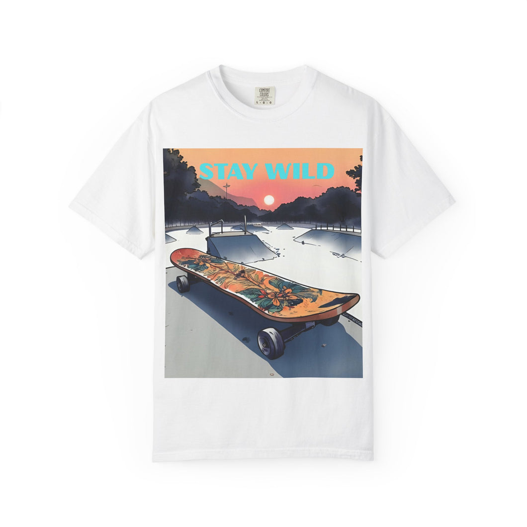 Skateboard Graphic Tee, Unisex Casual Wear, Stay Wild Shirt, Perfect for Skaters and Nature Lovers, Vintage Style T-Shirt