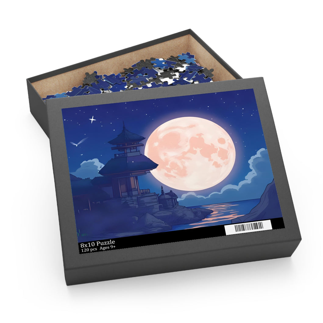 Moonlit Retreat Puzzle - 120, 252, 500 Pieces, Night Sky Art Puzzle, Relaxing Gift, Home Decor, Family Fun Activity