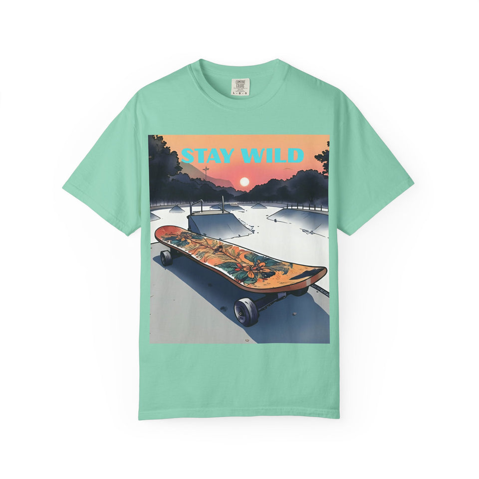 Skateboard Graphic Tee, Unisex Casual Wear, Stay Wild Shirt, Perfect for Skaters and Nature Lovers, Vintage Style T-Shirt