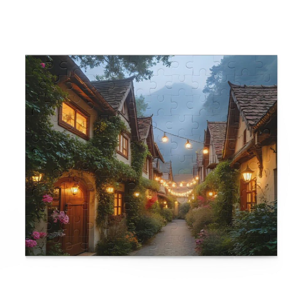 Fantastical Cityscape Puzzle, Cozy Home Decor, Gift for Puzzle Lovers, Evening Ambiance, Family Activity, Romantic Home Night