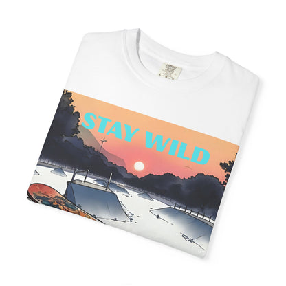 Skateboard Graphic Tee, Unisex Casual Wear, Stay Wild Shirt, Perfect for Skaters and Nature Lovers, Vintage Style T-Shirt