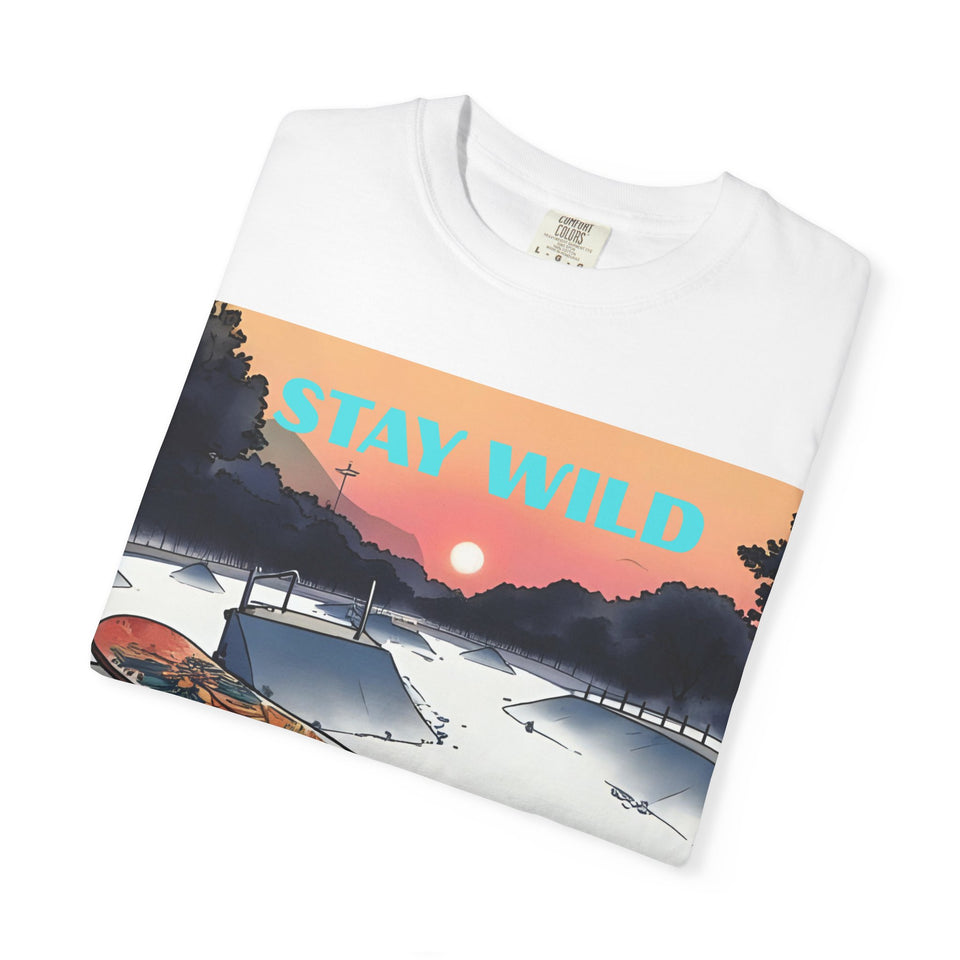 Skateboard Graphic Tee, Unisex Casual Wear, Stay Wild Shirt, Perfect for Skaters and Nature Lovers, Vintage Style T-Shirt