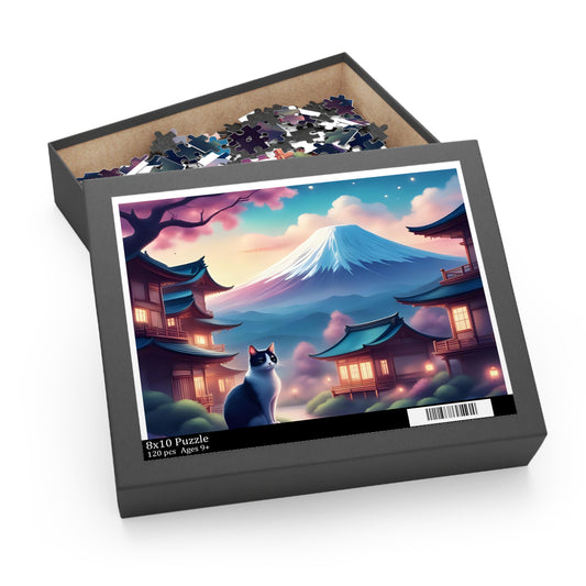 Serene Landscape Puzzle with Cat - 120, 252, 500-Piece, Jigsaw for Cat Lovers, Home Decor, Game Night, Gift for All Occasions