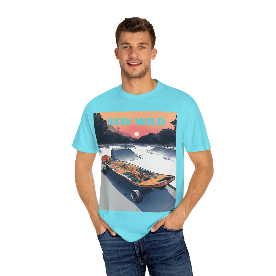Skateboard Graphic Tee, Unisex Casual Wear, Stay Wild Shirt, Perfect for Skaters and Nature Lovers, Vintage Style T-Shirt