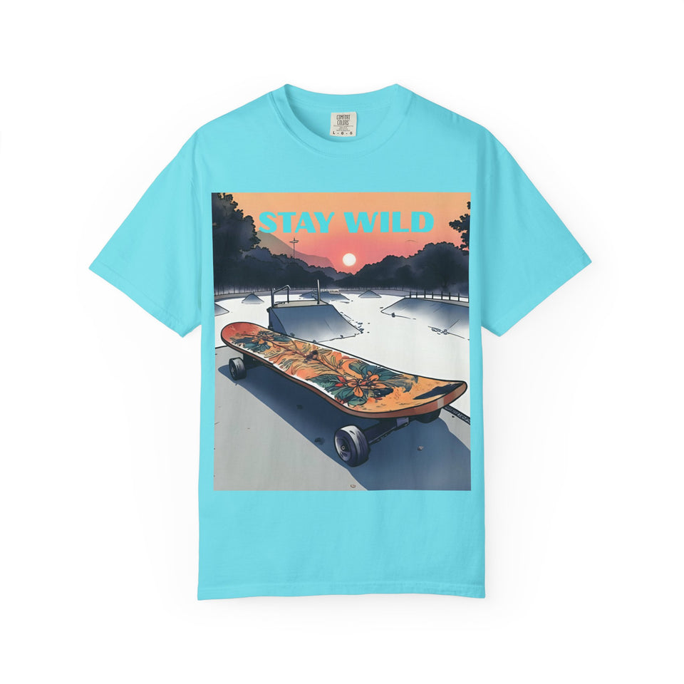 Skateboard Graphic Tee, Unisex Casual Wear, Stay Wild Shirt, Perfect for Skaters and Nature Lovers, Vintage Style T-Shirt
